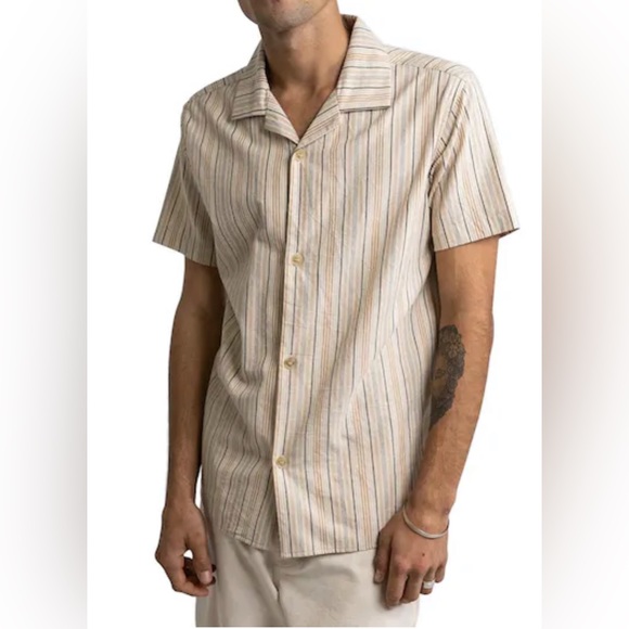 Rhythm Vacation Stripe Short Sleeve Shirt Natural Sizes L, XL - Picture 2 of 5